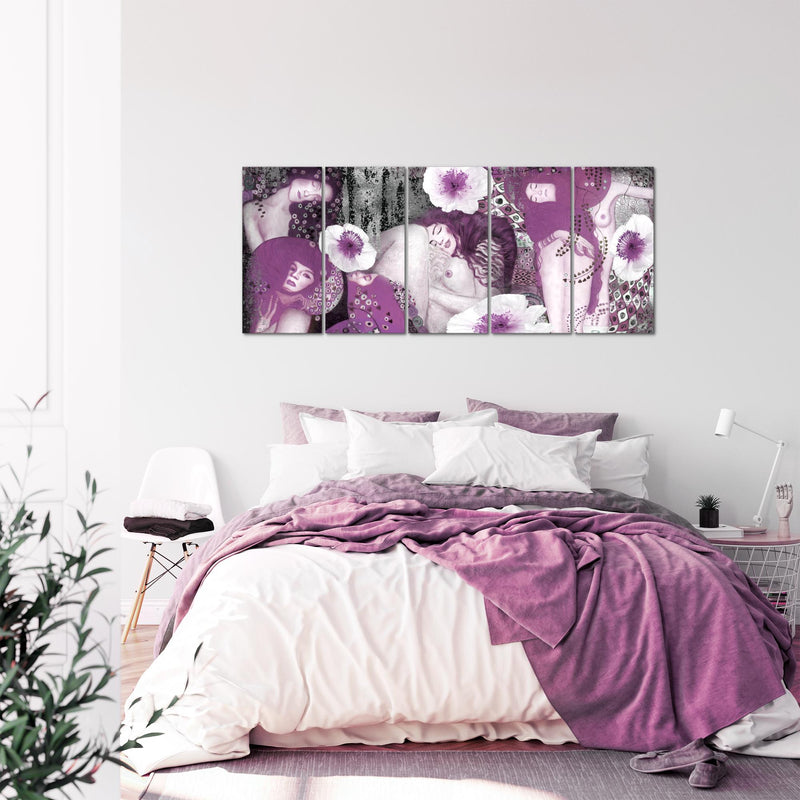 Runa Art Wandbild XXL Collage Gustav Klimt Wohnzimmer 200 x 80 cm Violett 5 Teilig - Made in Germany - 018555c