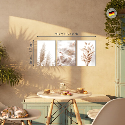 Novart Wandbilder Set Blumen Pflanzen - KOMPLETT AUFHÄNGFERTIG - Wohnzimmer Schlafzimmer Büro Deko - 3 Moderne Bilder Pflanzen - N008935a
