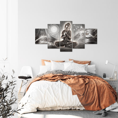 Runa Art - Bilder Buddha Zen 200 x 100 cm 5 Teilig XXL Wanddekoration Design Grau 041651b