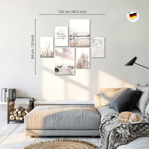 Novart Wandbilder Set Boho Strand Beige - KEIN EXTRA RAHMEN BENÖTIGT -  Modern Deko  - Wohnzimmer Schlafzimmer N013463a