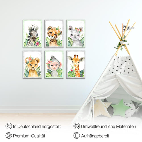 Novart Wandbilder Set Tiere Afrika - KOMPLETT AUFHÄNGFERTIG - Made in Germany - Moderne Bilder  Kinderzimmer Mädchen Junge - N017364a