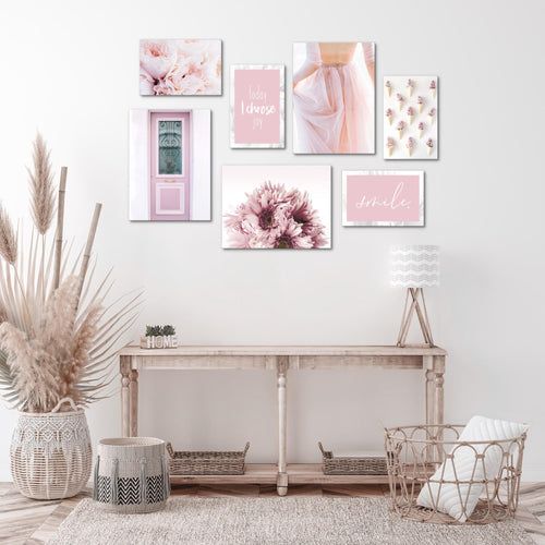 Novart Wandbilder Fashion - KOMPLETT AUFHÄNGFERTIG - Rosa Wohnzimmer Mädchen Teenager - 7 Moderne Mood-Bilder - N020471a