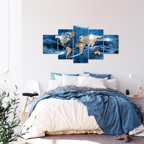 Runa Art - Bilder Weltkarte 200 x 100 cm 5 Teilig XXL Wanddekoration Design Blau 106851a