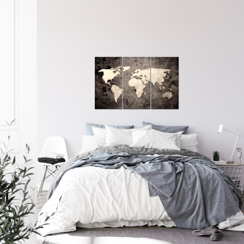 Runa Art Wandbilder Weltkarte Bild XXL Büro Wohnzimmer Braun Vintage Antik 120 x 80 cm 3 Teilig 101731c