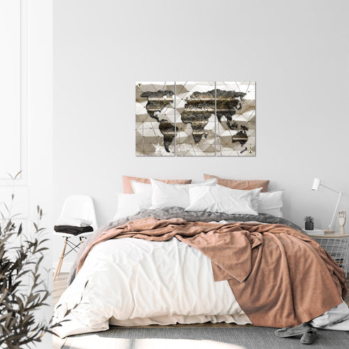 Runa Art Wandbilder Weltkarte Bild XXL Büro Wohnzimmer Braun 3D Effekt 120 x 80 cm 3 Teilig 005231a