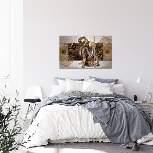 Runa Art Wandbilder Buddha Zen Bild XXL Wohnzimmer Schlafzimmer Beige Feng Shui 120 x 80 cm 3 Teilig 041331c
