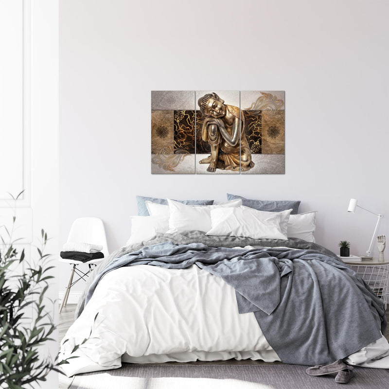 Runa Art Wandbilder Buddha Zen Bild XXL Wohnzimmer Schlafzimmer Beige Feng Shui 120 x 80 cm 3 Teilig 041331c