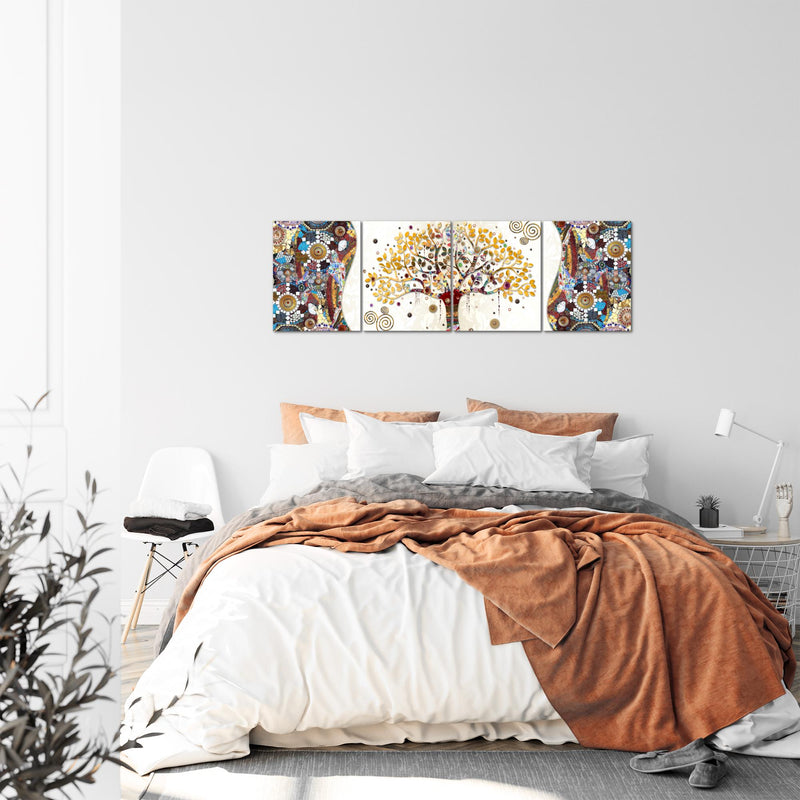 Runa Art Bilder Set 4 Teilig Gustav Klimt Baum des Lebens Wandbilder XXL Wohnzimmer 160 x 50 cm Bunt Modern 004646a