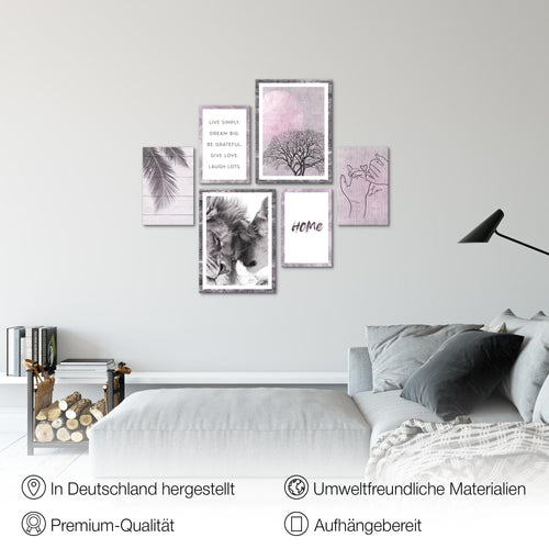 Novart Wandbilder Set Löwen Liebe Natur - KEIN EXTRA RAHMEN BENÖTIGT -  Modern Deko  - Wohnzimmer Schlafzimmer N018563b