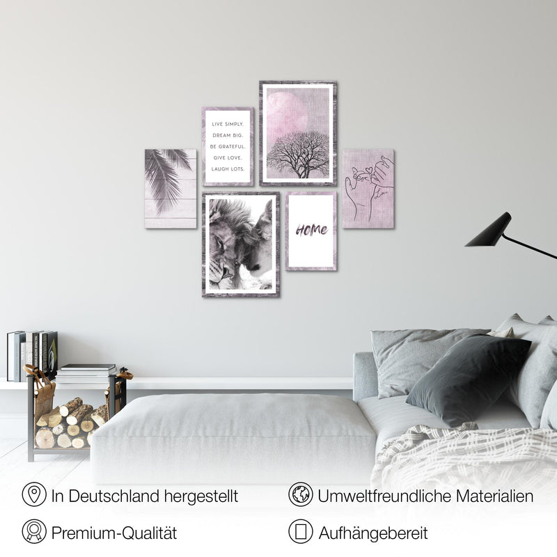 Novart Wandbilder Set Löwen Liebe Natur - KEIN EXTRA RAHMEN BENÖTIGT -  Modern Deko  - Wohnzimmer Schlafzimmer N018563b