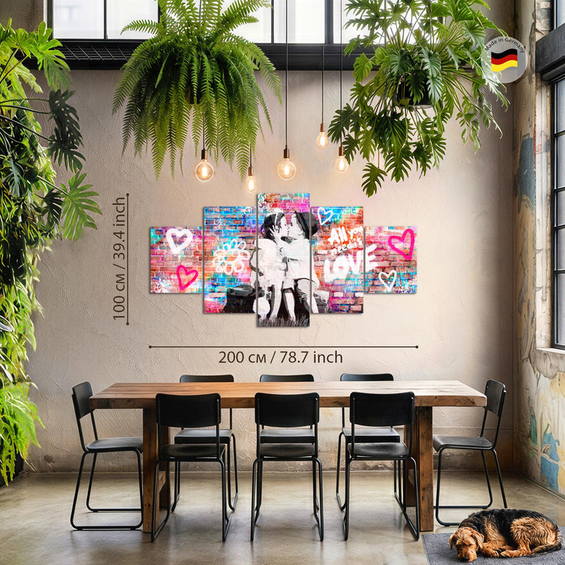 Runa Art - Bilder the First Kiss 200 x 100 cm 5 Teilig XXL Wanddekoration Design Bunt 044651a