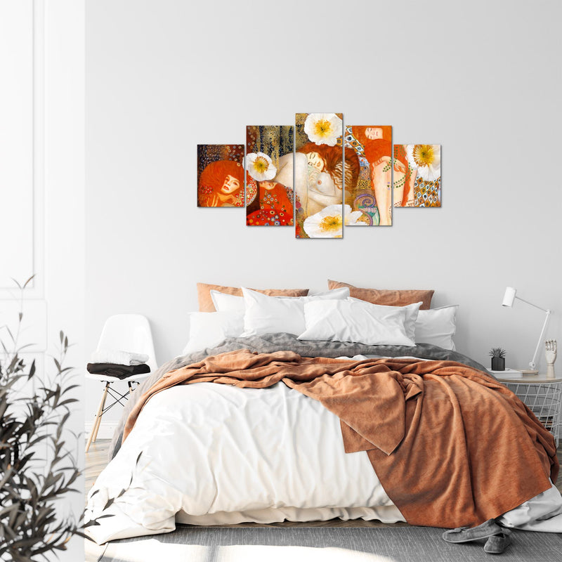 Runa Art Bild Wohnzimmer Collage Gustav Klimt 5 Teilig Frau Rot Wandbilder auf Vlies Leinwand 018553a