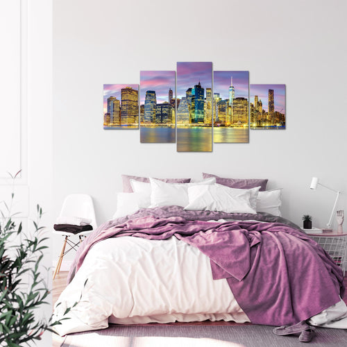 Runa Art - Bilder New York City 200 x 100 cm 5 Teilig XXL Wanddekoration Design Lila Bunt 010051c