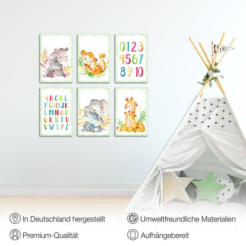 Novart Wandbilder Set Afrika Tiere - KOMPLETT AUFHÄNGFERTIG - Made in Germany - Moderne Bilder  Kinderzimmer Mädchen Junge - N021164a