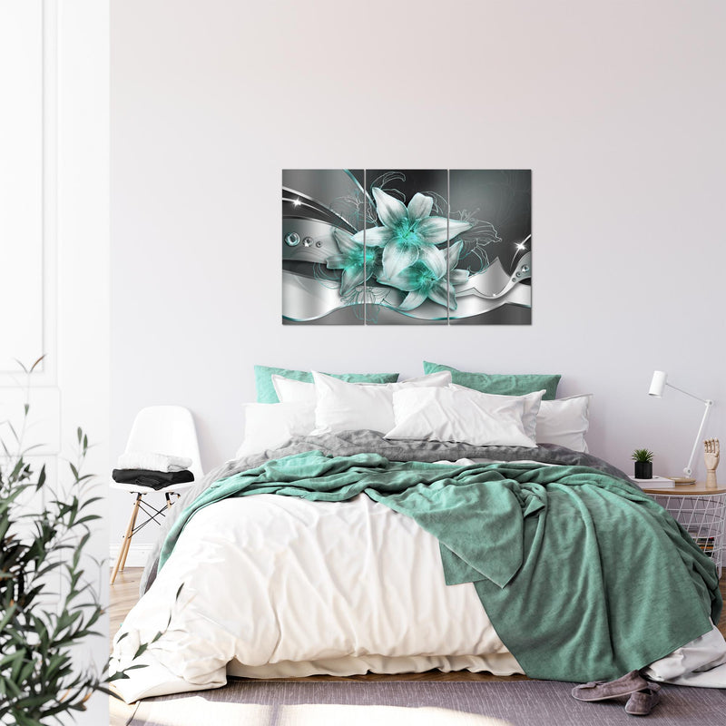 Runa Art Wandbilder Blumen Lilien Bild XXL Wohnzimmer Schlafzimmer Schwarz Türkis Abstrakt 120 x 80 cm 3 Teilig 039631b