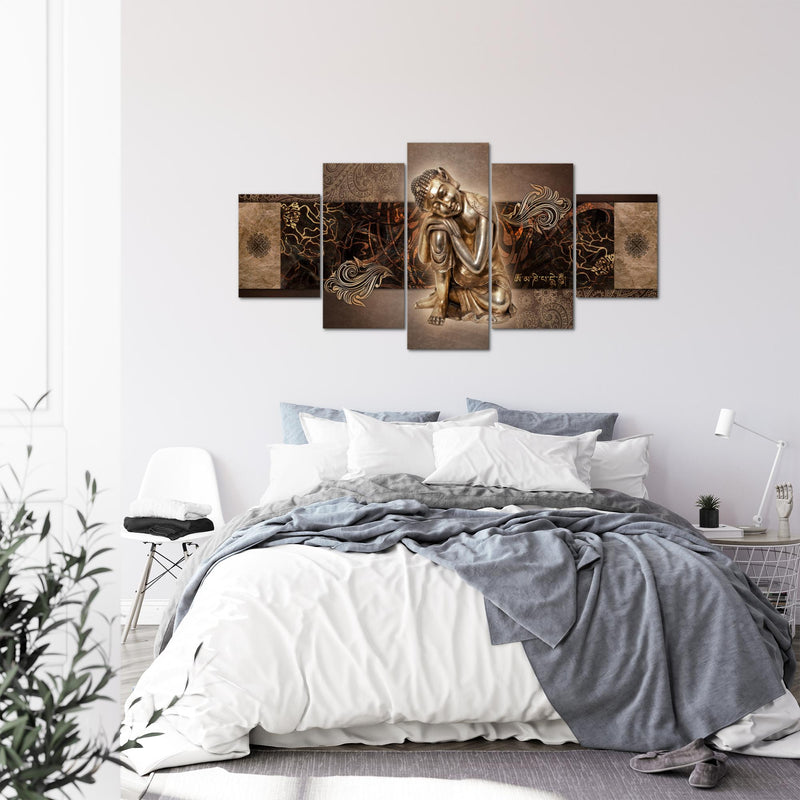 Runa Art - Bilder Buddha Zen 200 x 100 cm 5 Teilig XXL Wanddekoration Design Braun 041351b