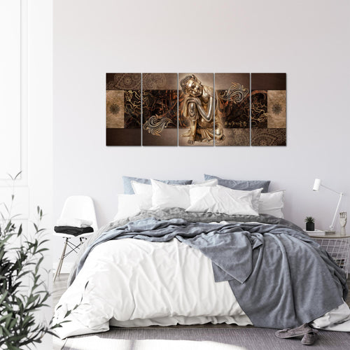 Runa Art Wandbild XXL Buddha Zen Wohnzimmer Schlafzimmer 200 x 80 cm Braun 5 Teilig - Made in Germany - 041355b