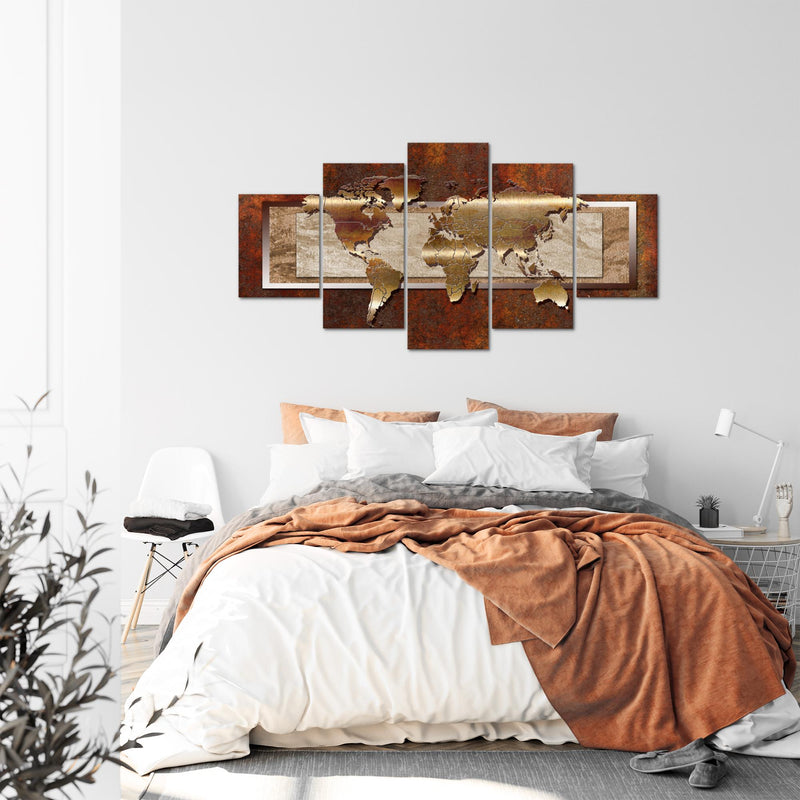 Runa Art - Bilder Weltkarte 200 x 100 cm 5 Teilig XXL Wanddekoration Design Braun 106751a