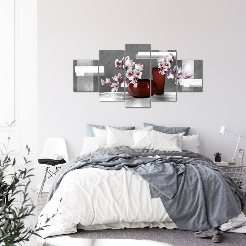 Runa Art - Bilder Blumen Abstrakt 200 x 100 cm 5 Teilig XXL Wanddekoration Design Grau Rosa 035251c