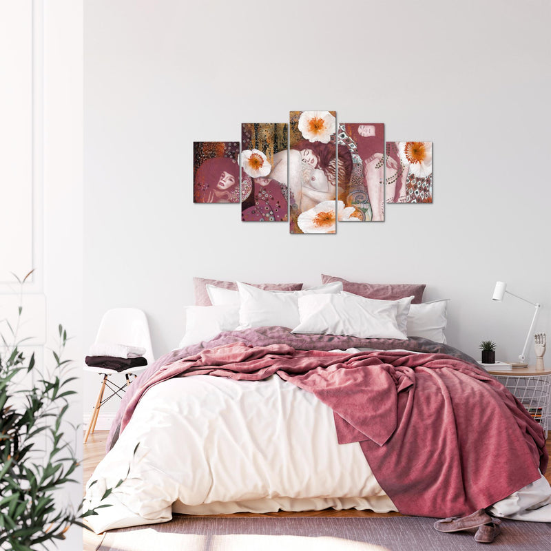 Runa Art Bild Wohnzimmer Collage Gustav Klimt 5 Teilig Alte meister Rosa Wandbilder auf Vlies Leinwand 018553b