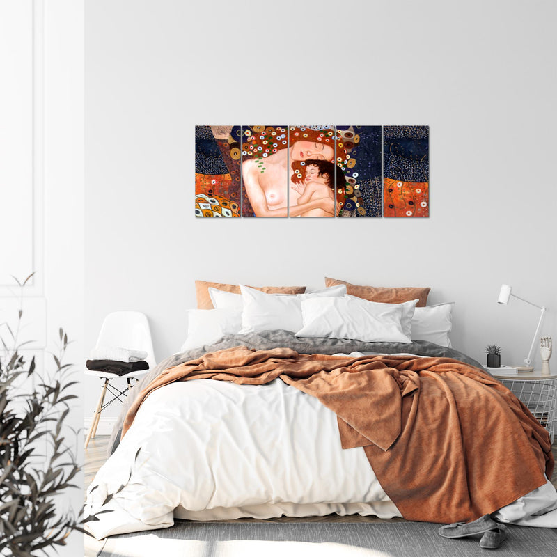 Runa Art Bild Gustav Klimt Mutter und Kind Wandbilder auf Vlies Leinwand 5 Teilig Wanddekoration Wohnzimmer 700256a