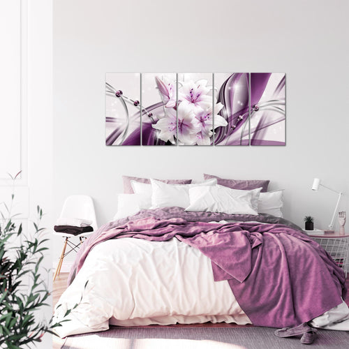 Runa Art Wandbild XXL Blumen Lilien Wohnzimmer Schlafzimmer 200 x 80 cm Lila 5 Teilig - Made in Germany - 017155a
