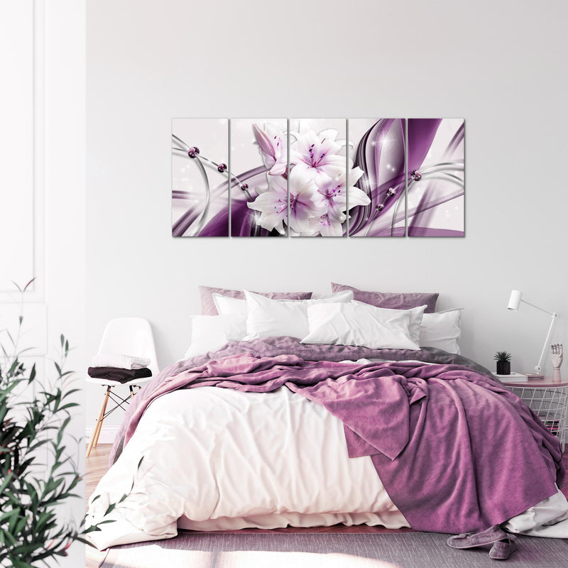 Runa Art Wandbild XXL Blumen Lilien Wohnzimmer Schlafzimmer 200 x 80 cm Lila 5 Teilig - Made in Germany - 017155a