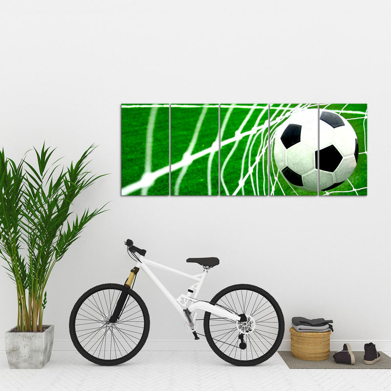 Runa Art Wandbild XXL Fussball Wohnzimmer Schlafzimmer 200 x 80 cm Grün 5 Teilig - Made in Germany - 611455a