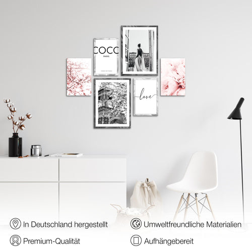 Novart Wandbilder Set Fashion Coco - KEIN EXTRA RAHMEN BENÖTIGT -  Modern Deko  - Wohnzimmer Mädchen Teenager N021763a