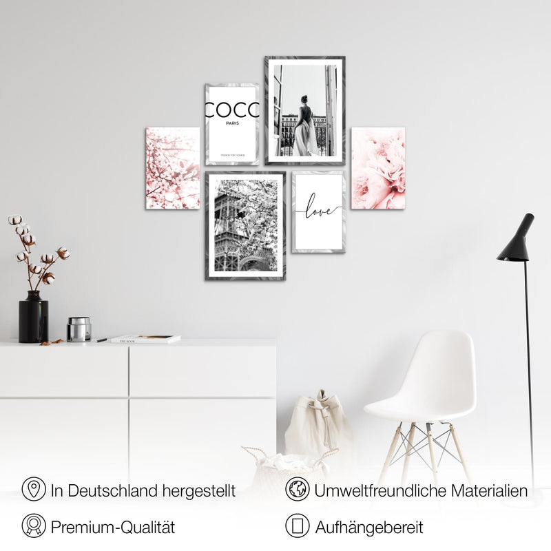 Novart Wandbilder Set Fashion Coco - KEIN EXTRA RAHMEN BENÖTIGT -  Modern Deko  - Wohnzimmer Mädchen Teenager N021763a