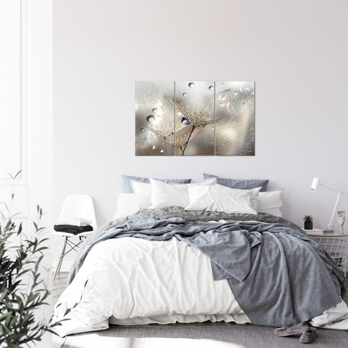 Runa Art Wandbilder Blumen Pusteblumen Bild XXL Wohnzimmer Schlafzimmer Braun Morgentau 120 x 80 cm 3 Teilig 043131a