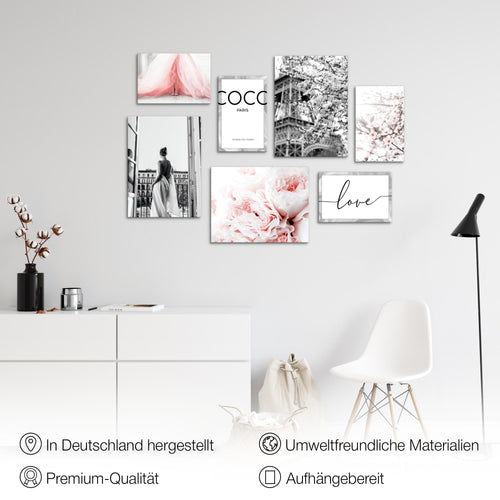Novart Wandbilder Fashion - KOMPLETT AUFHÄNGFERTIG - Coco Wohnzimmer Mädchen Teenager - 7 Moderne Mood-Bilder - N021771a