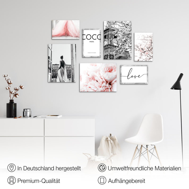 Novart Wandbilder Fashion - KOMPLETT AUFHÄNGFERTIG - Coco Wohnzimmer Mädchen Teenager - 7 Moderne Mood-Bilder - N021771a
