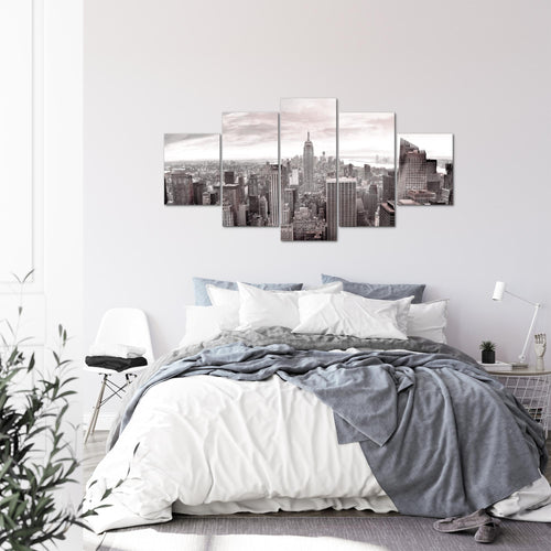 Runa Art - Bilder New York Skyline 200 x 100 cm 5 Teilig XXL Wanddekoration Design Grau Rosa 010251b