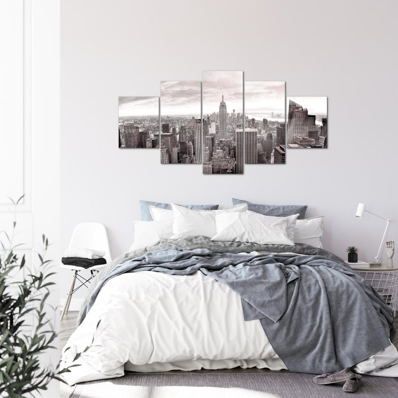 Runa Art - Bilder New York Skyline 200 x 100 cm 5 Teilig XXL Wanddekoration Design Grau Rosa 010251b