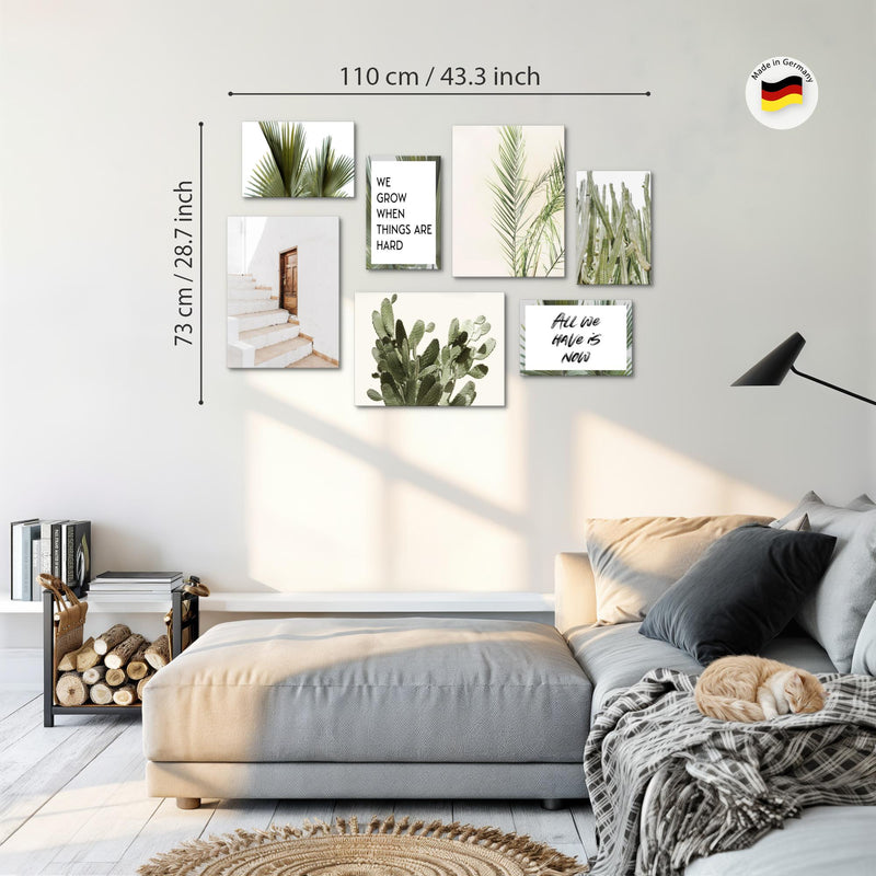Novart Wandbilder Palmen - KOMPLETT AUFHÄNGFERTIG - Blätter Wohnzimmer Schlafzimmer - 7 Moderne Mood-Bilder - N014871a