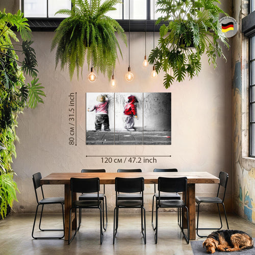 Runa Art Wandbilder Kinder Graffiti Bild XXL Babyzimmer Spielzimmer Bunt Streetart 120 x 80 cm 3 Teilig 039231c