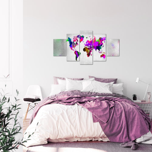 Runa Art Bild Büro Wohnzimmer Weltkarte 5 Teilig Kontinente Stein Bunt Wandbilder auf Vlies Leinwand 108853c
