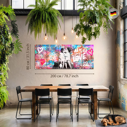 Runa Art Wandbild XXL the First Kiss Wohnzimmer Schlafzimmer 200 x 80 cm Bunt 5 Teilig - Made in Germany - 044655a