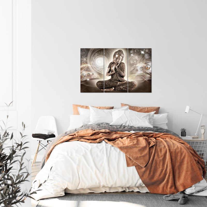 Runa Art Wandbilder Buddha Zen Bild XXL Wohnzimmer Schlafzimmer Braun Feng Shui 120 x 80 cm 3 Teilig 041631a