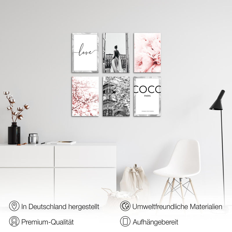 Novart Wandbilder Set Fashion - KOMPLETT AUFHÄNGFERTIG - Made in Germany - Moderne Bilder  Wohnzimmer Mädchen Teenager - N021764a