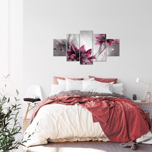 Runa Art Bild Wohnzimmer Schlafzimmer Blumen Lilien 5 Teilig Abstrakt Grau Rot Wandbilder auf Vlies Leinwand 036853a