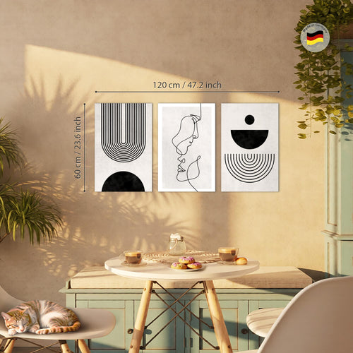Novart Bilder Set Abstrakt - KEIN EXTRA RAHMEN BENÖTIGT - Wandbilder für Wohnzimmer Schlafzimmer Büro - 3 Teilig Deko Minimalismus - N033336a