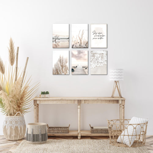Novart Wandbilder Set Boho Strand - KOMPLETT AUFHÄNGFERTIG - Made in Germany - Moderne Bilder  Wohnzimmer Schlafzimmer - N013464a