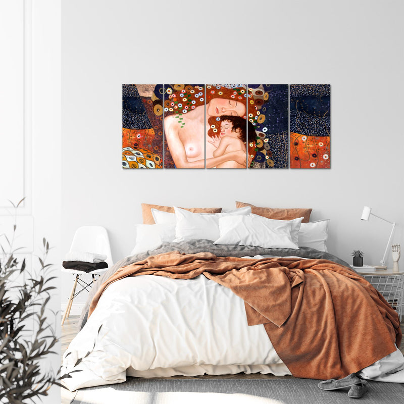 Runa Art Wandbild XXL Gustav Klimt Mutter und Kind Wohnzimmer 200 x 80 cm Braun 5 Teilig - Made in Germany - 700255a