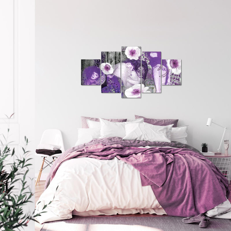 Runa Art Bild Wohnzimmer Collage Gustav Klimt 5 Teilig Frau Violett Wandbilder auf Vlies Leinwand 018553c