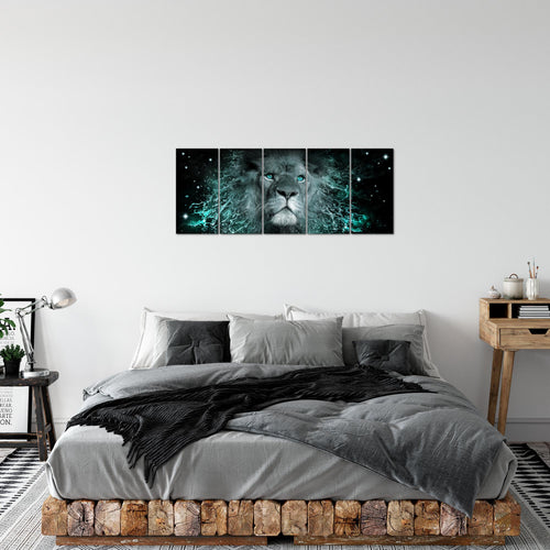 Runa Art Bild Afrika Löwe Wandbilder auf Vlies Leinwand 5 Teilig Wanddekoration Wohnzimmer Schlafzimmer 040756b