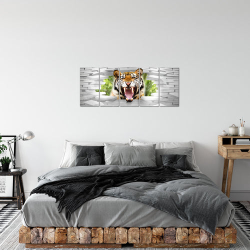 Runa Art Bild Tieger Abstrakt Wandbilder auf Vlies Leinwand 5 Teilig Wanddekoration Wohnzimmer Schlafzimmer 037456a