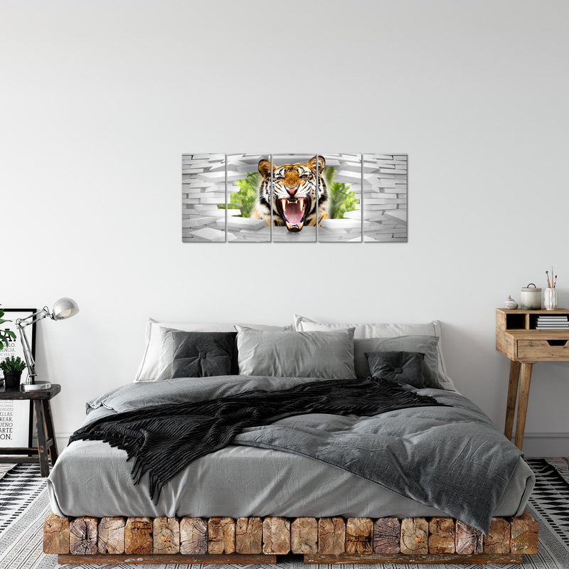 Runa Art Bild Tieger Abstrakt Wandbilder auf Vlies Leinwand 5 Teilig Wanddekoration Wohnzimmer Schlafzimmer 037456a