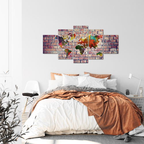 Runa Art - Bilder Weltkarte 200 x 100 cm 5 Teilig XXL Wanddekoration Design Rot Bunt 106951c